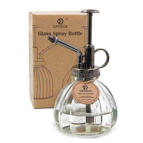 Transparent Glass Watering Spray Bottle, 6.3 Inches Tall Vintage Style with Bronze Plastic Top Pump One Hand Plant Mister Glass Watering Can Indoor - color: A-clear