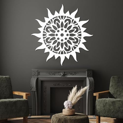 Sunburst Metal Wall Decor, Metal Sun Flower Art, Sun Burst Wall Hanging, Home Decor, Wall Art for Living Room, Bedroom, or Patio (White, 39"x39"|100x100cm) - color: White, size: 39"L x 39"W