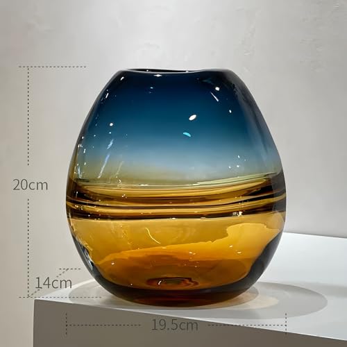 Glass Handmade Decorative Vase Ombre Centerpiece Vase with Yellow Base, Flower Vase for Home Decoration (Low vase) - size: low vase