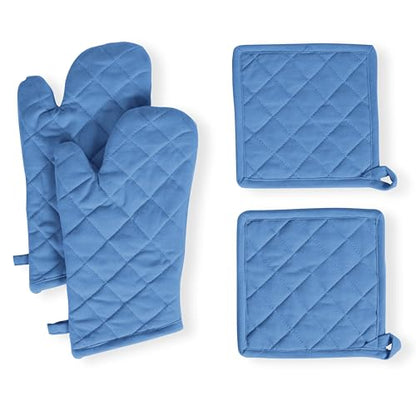 Native Fab Pot Holders and Oven Mitts Sets for Kitchen Heat Resistant - Hanging Non-Slip - 100% Cotton Kitchen Oven Mitts and Pot Holders 4-Piece Set - Blue - color: Blue