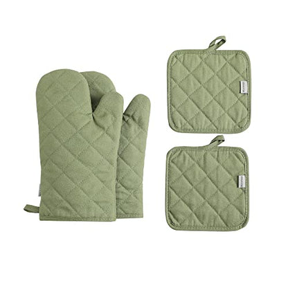 Oven Mitts and Pot Holders 4 pcs Set,High Heat Resistant 500 Degree Extra Thicken Long Kitchen Cotton Oven Glove for Cooking (12 Inch,Green) - color: Cotton-green