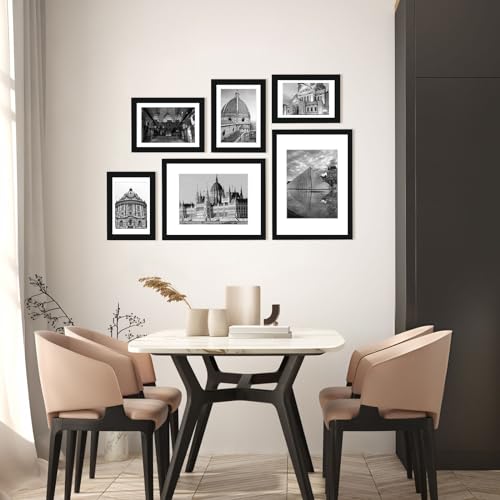 A4 Picture Frame Set of 6, Display Pictures 6x8 with Mat or 8.3x11.7 Without Mat, Document 8.3 x 11.7 Frame, Poster Frames, Black - color: Black, size: 8.3x11.7