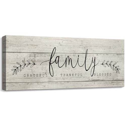 Rustic Family Sign Wall Decor Canvas Wood Grain Farmhouse 17x6 inch | Inspirational Words Prints, Kitchen Home Decor Wall Art, Thankful Grateful Blessed, Christian Wall Decor - color: AA25-66-family, size: 17"L x 6"W