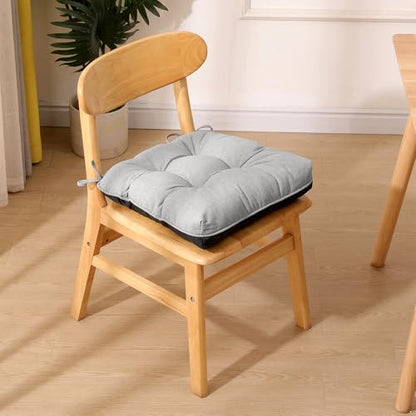 RACE LEAF Indoor Chair Cushions 4 Pack, Tufted Memory Foam Dining Room Chair Pads with Ties and Non-Slip Backing, Kitchen Seat Cushions 15.5" X 15.5" Light Gray - color: Light Gray