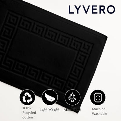 100% Recycle Cotton Bath Mat Black Key Pattern Bath Rug [Not a Bathroom Rug], Soft Absorbent 330 GSM Shower Floor Towel Set, Hotel Spa Quality, Machine Washable (2 Pack) - color: Black