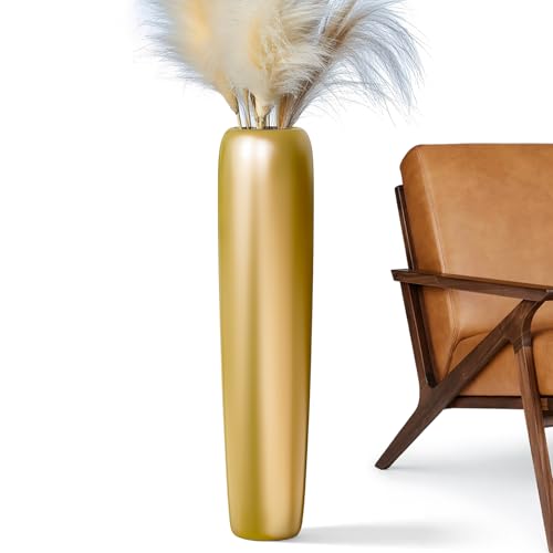 27.5" Gold Vase for Home Decor - Tall Floor Vase for Living Room, Bedroom, Office - Elegant Minimalist Tall Vases for Large Dried Stems, Pampas Grass, Artificial Branches - color: Gold