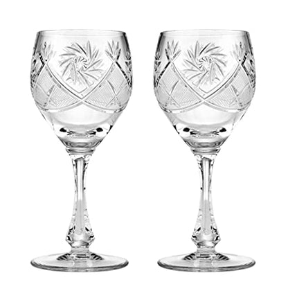 Neman Set of 2 Hand Made Vintage Crystal Classic Wine Goblets on a Stem 7.75" H, Old-Fashioned Glassware - size: Wine Glass 10.0oz