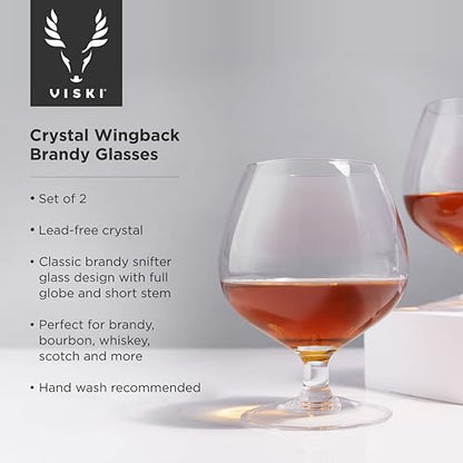 Viski Wingback Brandy Glass glassware set, Stemmed Wine glasses, Cocktail Glass Gift, Perfect for Bourbon, Rye, Scotch, and Mezcal, Set of 2, 17oz - style: Cognac Glasses