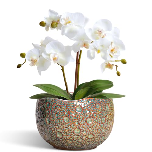 Ceramic Plant Pots - 6 Inch Plant Pot with Drainage Hole and Plug, Unique Planter for Indoor Plants Outdoor, Modern Planter, Round Orchid Pot, Room Decor, House Warming Gifts, Speckled-brown - color: Speckled-brown, size: 6.2 Inch