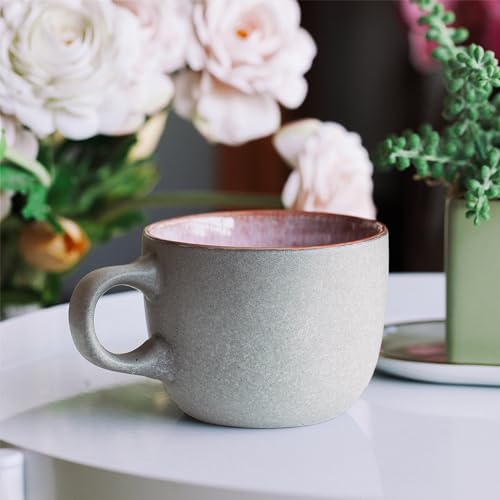 BTaT- Porcelain Coffee Mugs Set, 14 oz (415 ml), 6 Pack, Ceramic Coffee Mugs, Matte White Outside and Colorful Inside, Restaurant Cups for Tea, Cappuccino, Cocoa, Cereal, Mug Gift Set, Dishwasher Safe - color: Matte White