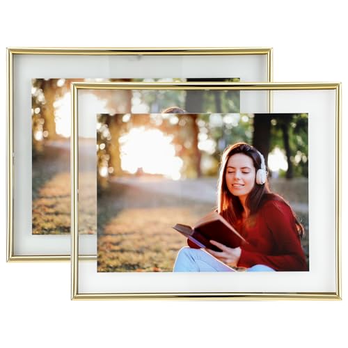 Wall Floating Frame, 8"×10", Gold, 2 Set, Wall Mounting or Wall Leaning, For Photo 6×8, 5×7, 4×6, Classy For Living room, Study, Bedroom - color: Gold, size: 8"×10"(2Pcs)