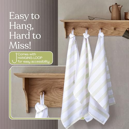 Lemon Green Stripe Kitchen Towels (12 Pack), 100% Cotton, Multi Pin Striped, Super Absorbent & Durable Dish Cloths, Quick Dry Towel Set for Drying Dishes, Everyday Kitchen Cleaning - color: Lemon Green, style: 12 Pack