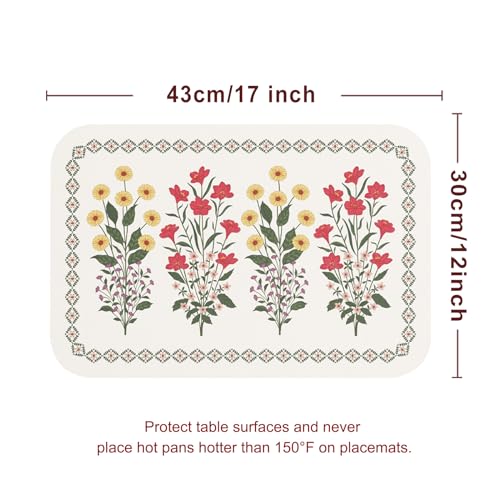 Vinyl Waterproof Placemats Set of 6 Rectangular,12"*17"-Bertina C | Wipeable Beautiful Print Place Mats,Stain Resistant,Heat Resistant,Everyday Meals,Kitchen,Dinning,Holiday,Decor - color: Bertina C