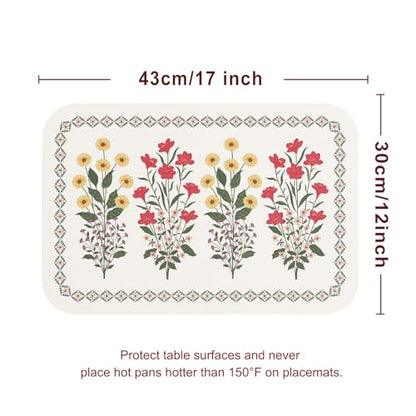 Vinyl Waterproof Placemats Set of 6 Rectangular,12"*17"-Bertina C | Wipeable Beautiful Print Place Mats,Stain Resistant,Heat Resistant,Everyday Meals,Kitchen,Dinning,Holiday,Decor - color: Bertina C
