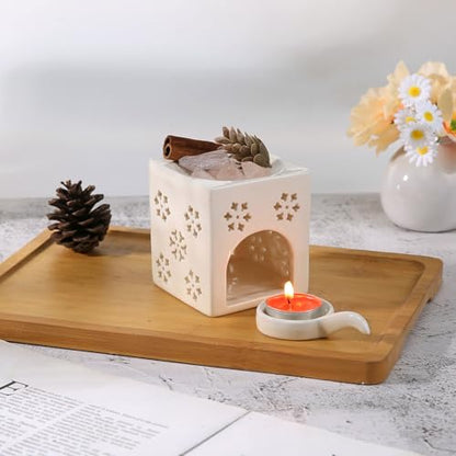 Essential Oil Burner for Scented Oil, Oil Warmer, Tealight Waxmelt Warmer, Candle Diffuser, Tea Light Holder, Square