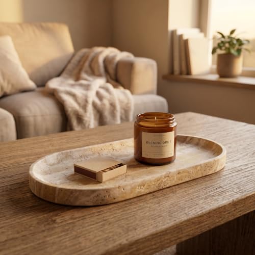 YKAJO Onyx Travertine Oval Marble Tray, 11.8x5.9 Vanity Perfume Organizer | Honed natural stone; jewelry & trinket dish, ring & key holder, soap & candle catchall; bath counter, dresser, coffee table - color: Onyx Travertine, size: 11.8" x 5.9" x 0.6"