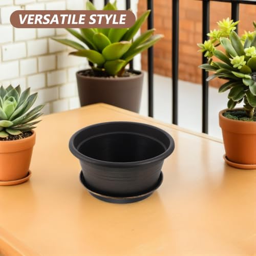 TEHAUX Resin Planter Pot with Saucer and Drainage Holes, 10 Inch Modern Indoor Flower Pot for Living Room Houseplants, Portable and Sturdy Pp Resin Garden Planter for Balcony