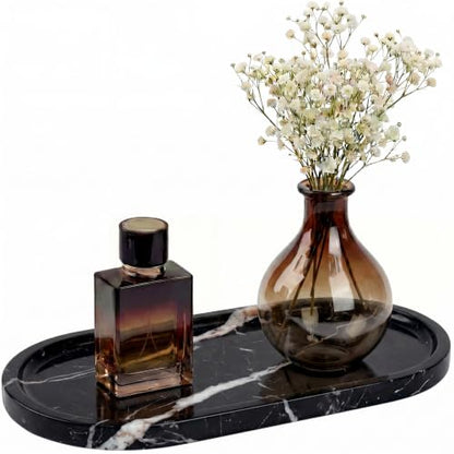 YKAJO Nero Marquina Oval Marble Tray, 11.8x5.9 Vanity Perfume Organizer | Honed natural stone; jewelry & trinket dish, ring & key holder, soap & candle catchall; bath counter, dresser, coffee table - color: Nero Marquina, size: 11.8" x 5.9" x 0.6"