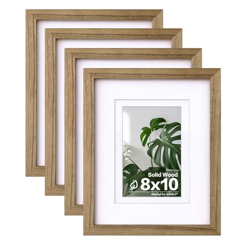 Egofine 8x10 Picture Frames with Plexiglass, Display Pictures 4x6/5x7 with Mat or 8x10 Without Mat Set of 4 for Tabletop and Wall Mounting, Carbonized Brown - color: Carbonized Brown, size: 8x10