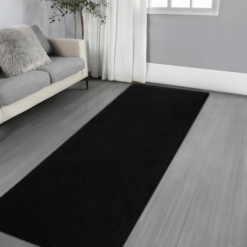 Gifeas Ultra Soft Modern Runner Rug for Hallway Bedroom, 2x6 Feet Black | Thickened Memory Foam Indoor Solid Minimalist Carpet, Non-Slip Furry Comfy Rug for Kid Boy Girl Nursery Dorm Room Home Decor - color: Black, size: 2' X 6' (Rectangular)