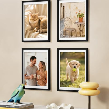 Vittanly Solid Wood 12x16 Picture Frames Set of 4, Black | 11x14 Picture Frame with Mat, Gallery Wall Frame Set, 12 x 16 Frame for Wall Hanging, Family, Pet, Christmas - color: Black, size: 12x16
