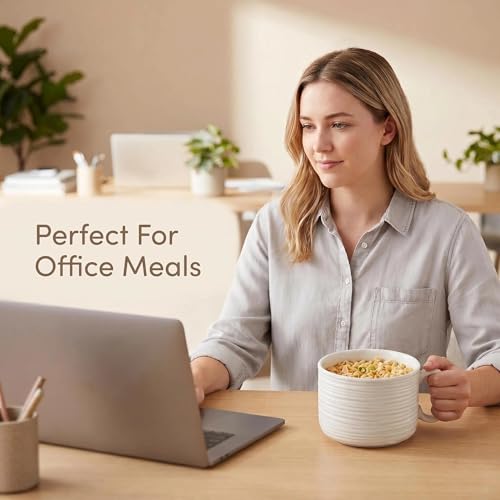 Nihow 35 OZ Large Ceramic Soup Bowl, Matte White, 2 PCS | With Handle and Lid, Microwave & Dishwasher Safe, For Soup, Noodles, Stew, Oatmeal - color: Matte White, size: 35 OZ+35 OZ