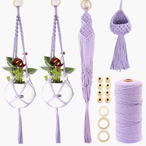 BUFANTL Macrame Kit for Beginners, 4-in-1 Plant Hanger Set - DIY Hanging Planter Craft Kit with 3 Tutorials for Home & Garden Decor, Ideal Handmade Gift - color: D02