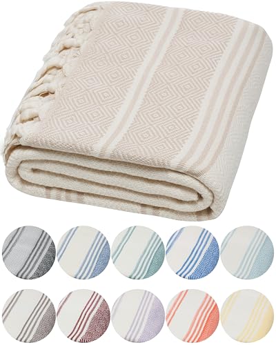 DEMMEX Organic Turkish Cotton Ultra Soft Bath Towel - Luxury Oversized Peshtemal for Bathroom, Bath Sheet - Lightweight Quick-Drying Beach Towel - Prewashed, Diamond Weave, 71x36'', White-Beige - color: White-beige