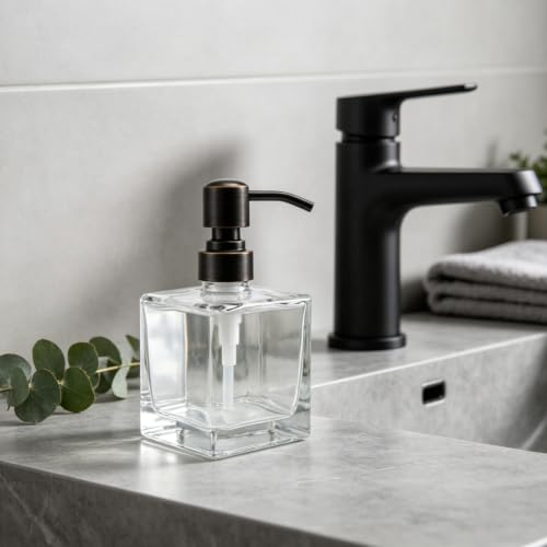 Hand Soap Dispenser Square with Oil Rubbed Bronze Pump, 8.4 oz Liquid Clear Glass Soap Dispenser with Stainless Steel Pump for Dish Soap Bathroom Kitchen Vanity Countertop - color: Oil Rubbed Bronze, size: 8.4 oz
