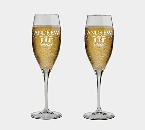 Bride Groom Names & Date Engraved Set of 2 Glasses, Customized Wedding Toast Champagne Flute Set, Wedding Toasting Glasses - Personalized Flutes - color: Wedding-01, style: Wedding Ring
