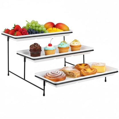 3-Tier Serving Tray Set, Metal Display Stand with 3 Serving Platters for Dessert, Appetizer, 14" Tiered Tray for Parties, Buffets, Black