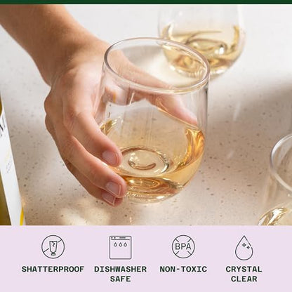 GOVINO Unbreakable Plastic Wine Glasses - Stemless Shatterproof Tritan Glassware, Fancy Cups That Look Like Glass, 12oz, Set of 4 - size: 4 COUNT