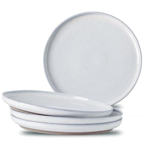 Ceramic Dinner Plates Set of 4 with High Edges, 10 Inch Glacier White Plates for Salad, Pasta and Steak, Oven＆Dishwasher Safe, Stoneware Plates with Matte Terracotta Base, Porcelain,Scratch Resistant - color: White, size: 10 Inch(4 PC)
