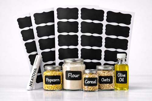 Chalkboard Labels for Jars – 180 Pack, Reusable Waterproof Erasable Stickers with Liquid Chalk Marker, 2” x 3” Wavy Rectangle Labels for Pantry, Mason Jars & Kitchen Organization