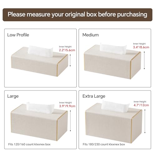 Linen Tissue Box Cover Rectangle with Magnetic Closure, Extra Large | 4 Different Sizes, PU Leather Tissue Box Cover, Decorative Rectangular Tissue Holder for Bathroom Nightstand Car Office - size: Extra Large – Fits Tissue Boxes Up to 4.7" Tall