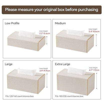 Linen Tissue Box Cover Rectangle with Magnetic Closure, Extra Large | 4 Different Sizes, PU Leather Tissue Box Cover, Decorative Rectangular Tissue Holder for Bathroom Nightstand Car Office - size: Extra Large – Fits Tissue Boxes Up to 4.7" Tall