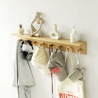 Entryway Coat Rack Hooks with Shelf, Sturdy Wooden Floating WallOrganizer Shelf with 4 Hooks siutable for Entrance, Mudroom, Kitchen, Bathroom,.etc(2pc-Oak Finish) - color: Oak 2PC