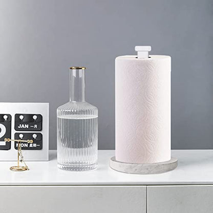 Paper Towel Holder Countertop, Standing Paper Towel Roll Holder for Kitchen Bathroom, with Weighted Marble Base for One-Handed Operation (White), White Marble Paper Towel Holder - color: White-aa