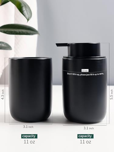 Bosilunlife Soap Dispenser and Toothbrush Holder Set - 11Oz Foam Soap Dispenser Pump Ceramic Bathroom Counter Soap Toothbrush Holder Set Black Bathroom Accessories Set - color: Black-cylinder Foam