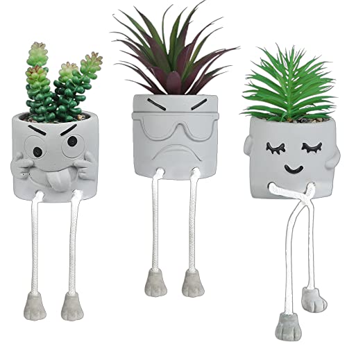 Small Fake Plants Office Decor - Shelf sitters with Dangling Legs - Fake Succulents Plants Artificial for Desk Decor - Fake Plant Office Decorations for Work - Office Decor for Women - size: collection C (set of 3)