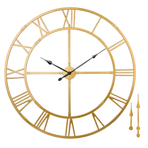 60 Inch Large Wall Clock for Living Room Decor – Easy-Assembly (KD) Silent Non-Ticking Modern Farmhouse Wall Clock, Oversized Decorative Metal Roman Numeral Clock (Gold, 60 Inch) | Non-ticking metal farmhouse wall clock, easy assembly, oversized living ro