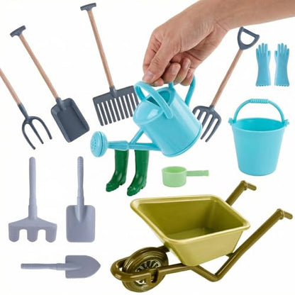 1:12 Scale Miniature Dollhouse Garden Tools Set | Mini Plastic Gardening Kit, Shovel, Rake, Hoe & Watering Can, Fairy Garden, Micro Landscape & DIY Craft Decoration