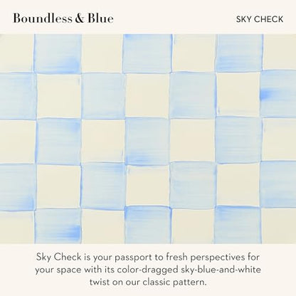 MACKENZIE-CHILDS Enamel Herb Pot Set, Small, Light-Blue-and-White Sky Check | Hand-painted design, small plant pots for herbs or flowers, 3.5" dia. x 3.25" H, 8-ounce capacity per pot, set of 3 - color: Sky Check
