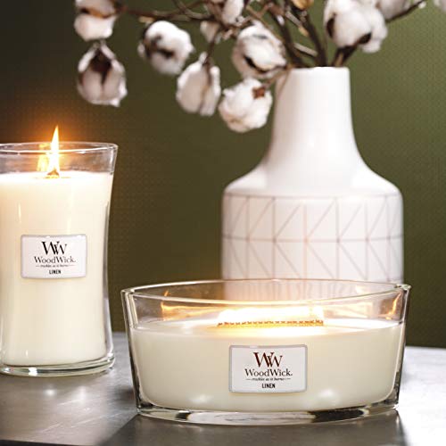 WoodWick Ellipse Scented Candle, Linen, 16oz | Up to 50 Hours Burn Time
