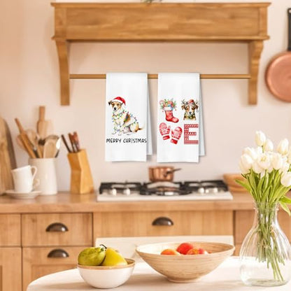 Christmas Jack Russell Kitchen Dish Towels 2 Pack - Jack Russell Dog Lover Gift, Waffle Weave Christmas Hand & Tea Towels for Kitchen Bathroom, 16x24 Inches - color: Jack Russell Christmas