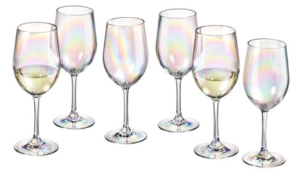 Red Co. Set of 6 Classic Clear Acrylic 12 Fl Oz Outdoor Wine Goblets with Iridescent Finish - color: Iridescent Clear