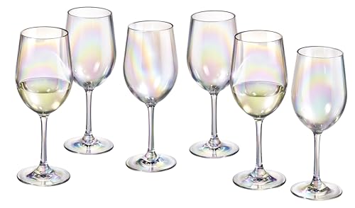 Red Co. Set of 6 Classic Clear Acrylic 12 Fl Oz Outdoor Wine Goblets with Iridescent Finish - color: Iridescent Clear