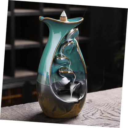 Happyyami Backflow Incense Burner Ceramic Censer Holder Decorative Home Aromatherapy Incense Holder for Meditation and Living Room Desktop Ornament