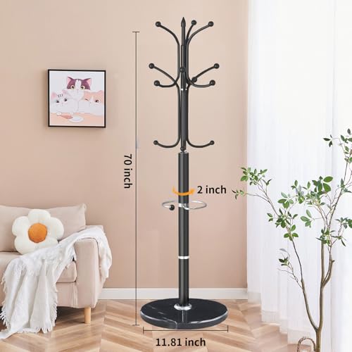 ZOZOE Metal Coat Rack Stand, Modern Coat Rack Freestanding with Natural Marble Base, Sturdy Coat Racks with 12 Hooks & Umbrella Holder,Black Coat Tree Hanger Stand for Bags,Hats,Entryway,Office - color: Black 12 Hooks