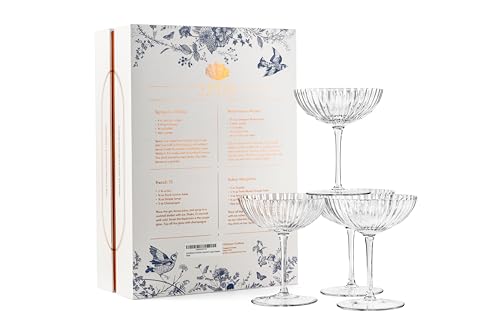 Venus Seashell Coupe Cocktail Glasses | Set of 4 | 8 oz Crystal Ribbed Champagne Saucers for Drinking P-Star and Espresso Martini, Margarita, Daiquiri, Cosmopolitan, Gimlet | Elegant Gift Glassware